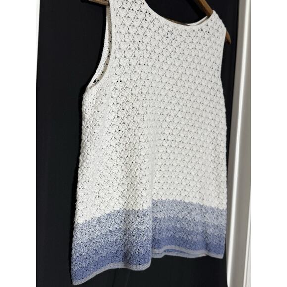 Norton McNaughton Crochet Tank Top Blue/White Coverup Fishermman Open Knit boho - Picture 7 of 8